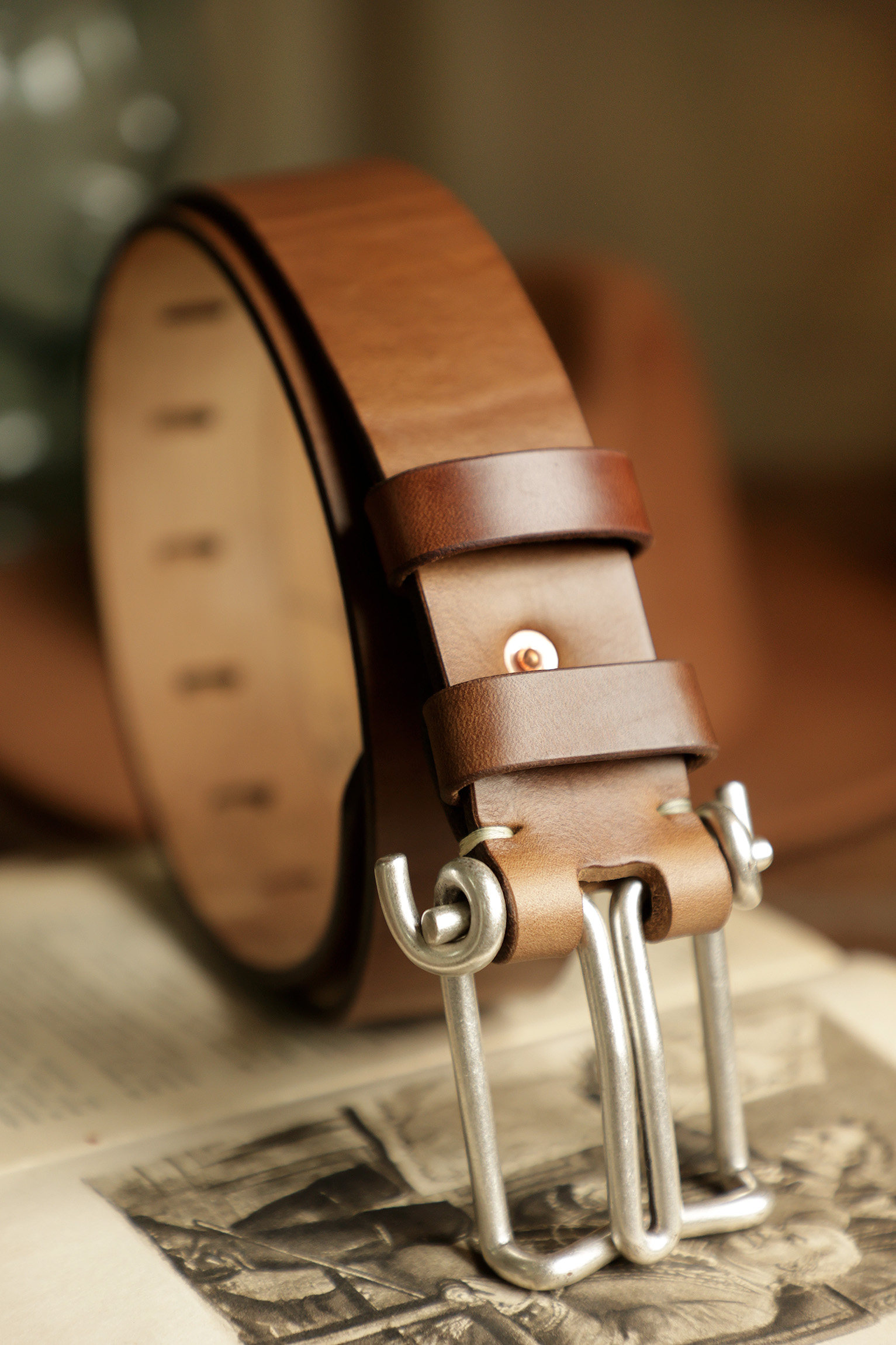 American Holvin Tea Core Leather Belt