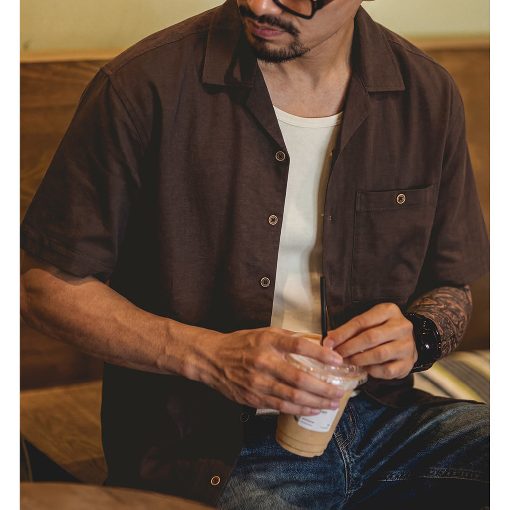 Tencel Linen Cuban Collar Short-Sleeved Shirt