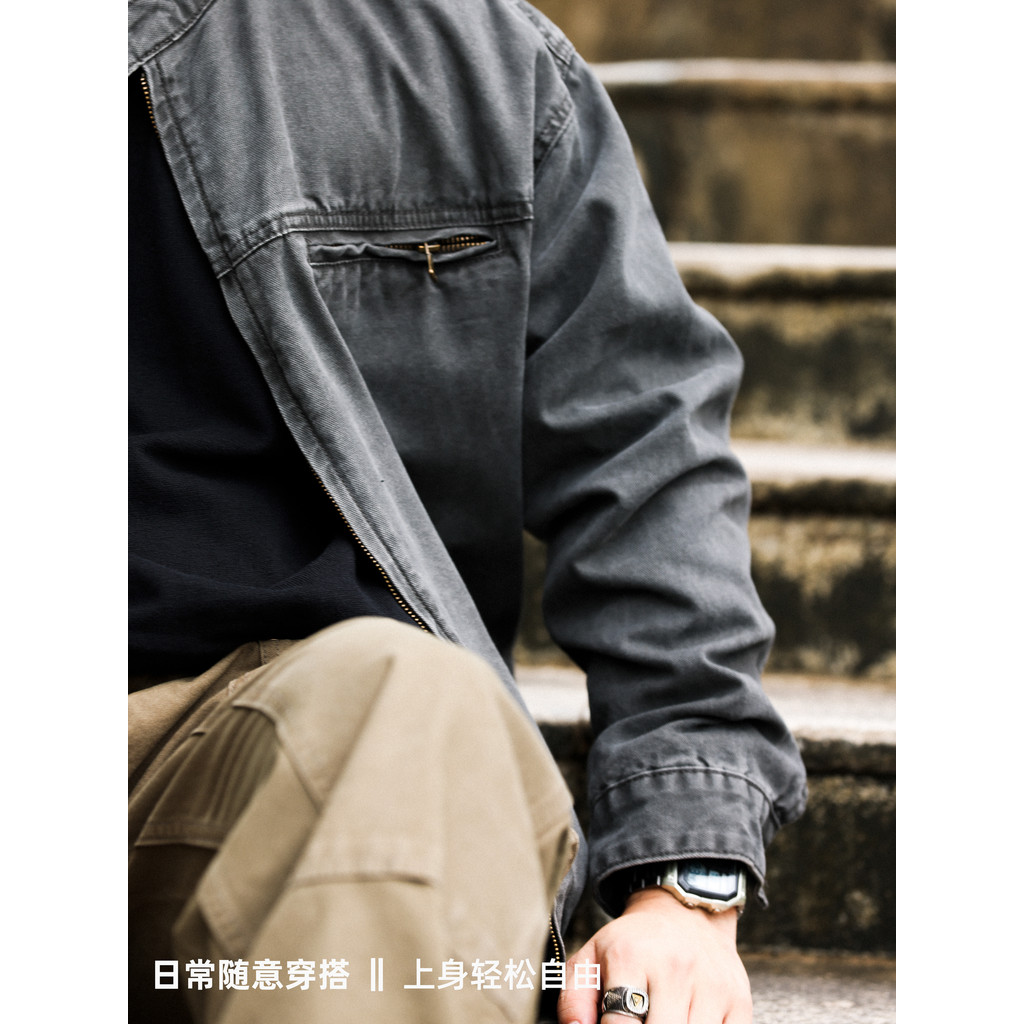 American vintage Stand-Up Collar Carhart Jacket Men Slightly Wide Canvas Distressed Outdoor Tough Guy Cargo Jacket