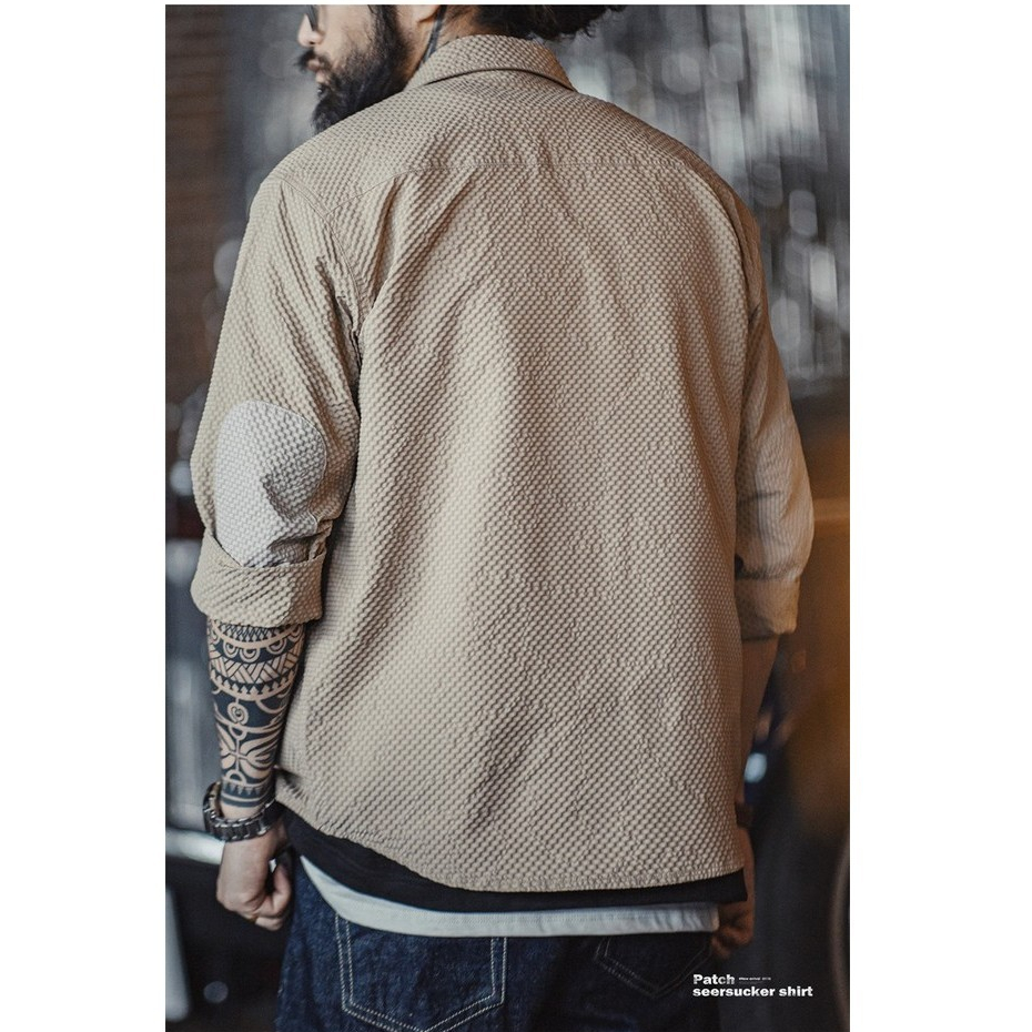 100g Casual Seersucker Non-Iron Long-Sleeved Shirt Texture Thin Lapel Shirt Jacket Men Autumn