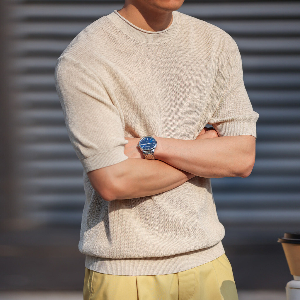 Wuluwear American Casual Tencel Linen Short-Sleeved Sweater Men cleanfit Texture Simple Round Neck T-Shirt