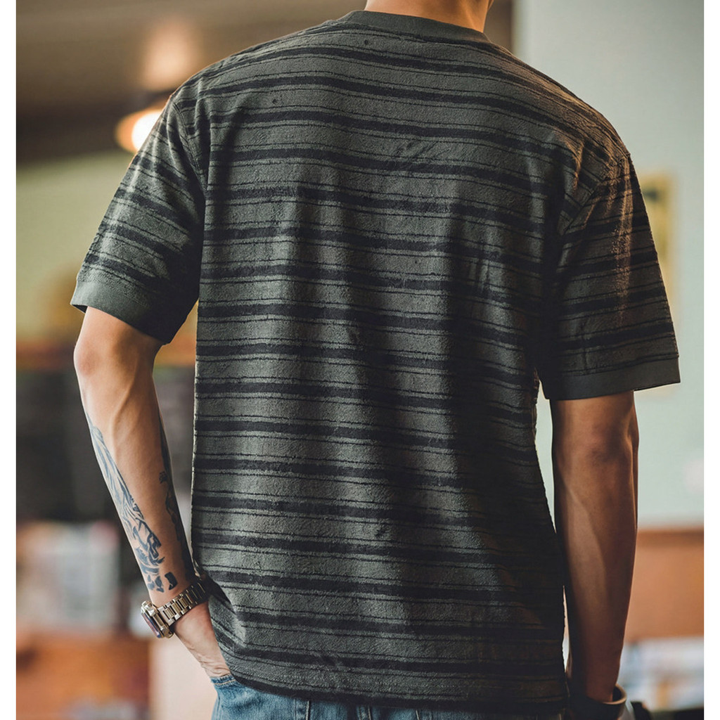 Striped Henry Collar Textured T-Shirt