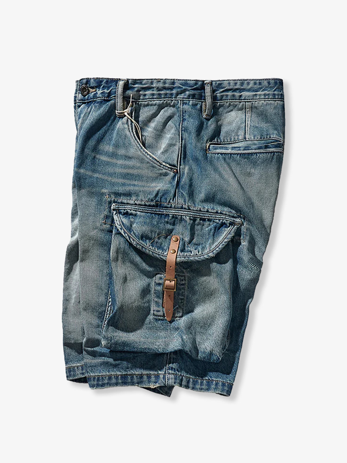 1970s Leather Buckle Washed Denim Shorts