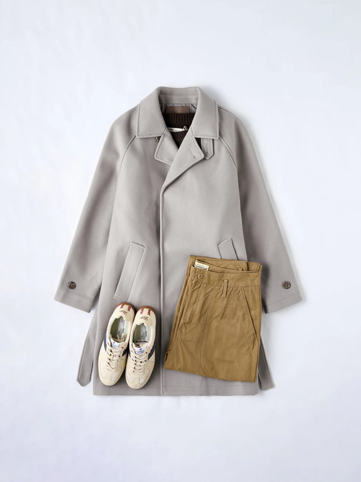 Business & Casual Balmacaan Coat with Belt and Chin Strap