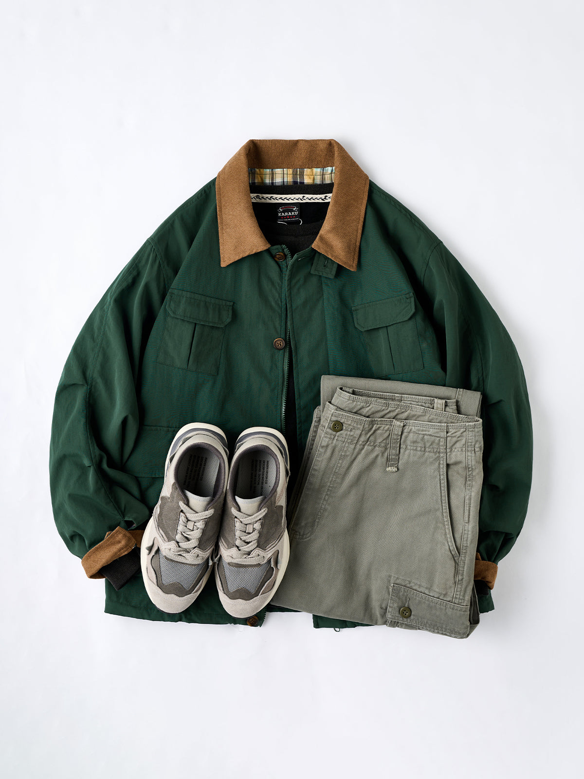 Corduroy-Lined Collar and Cuffs Water-Repellent Hunting Jacket