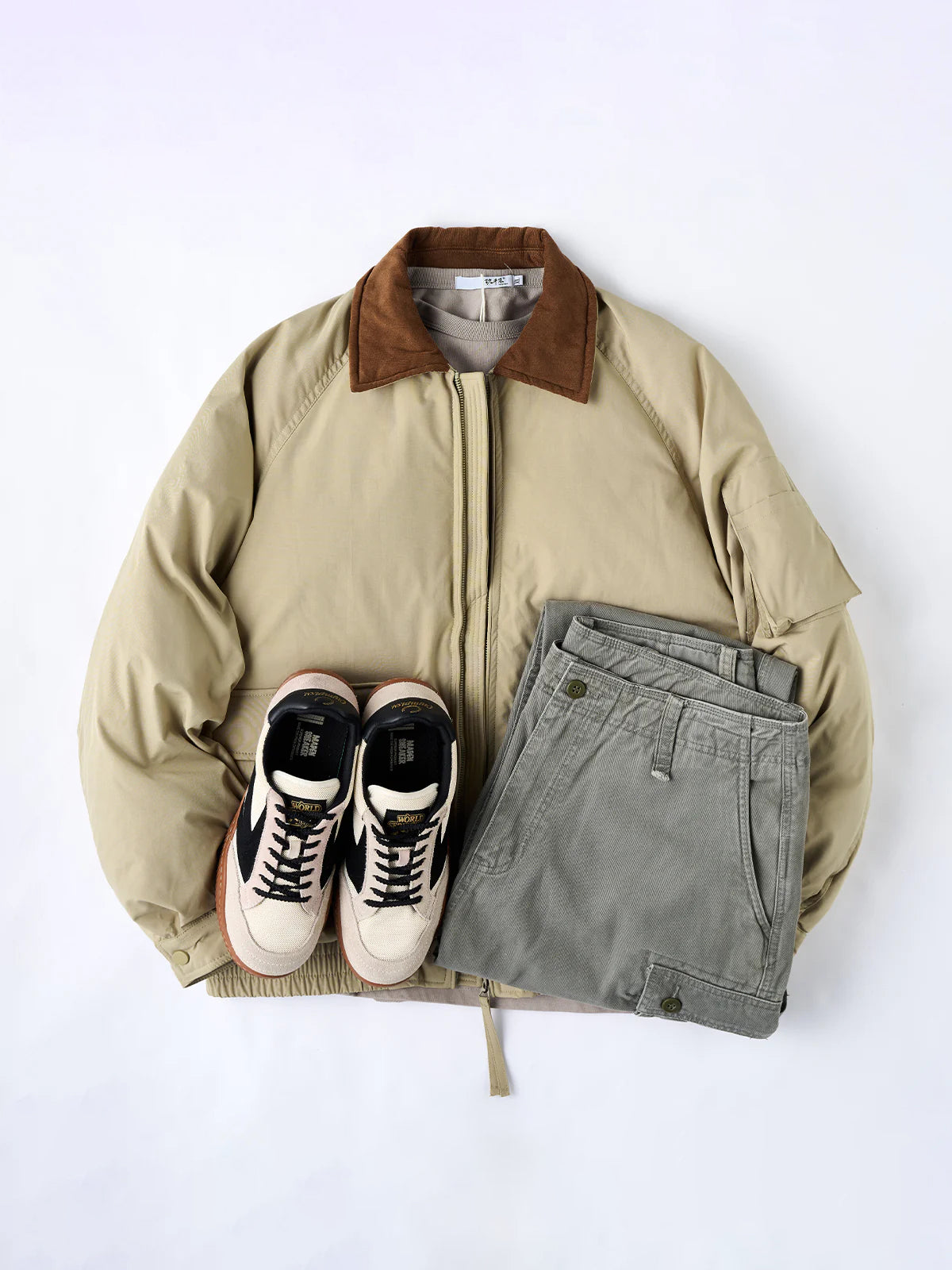 Corduroy-Collar Down Jacket with Cigarette Pockets