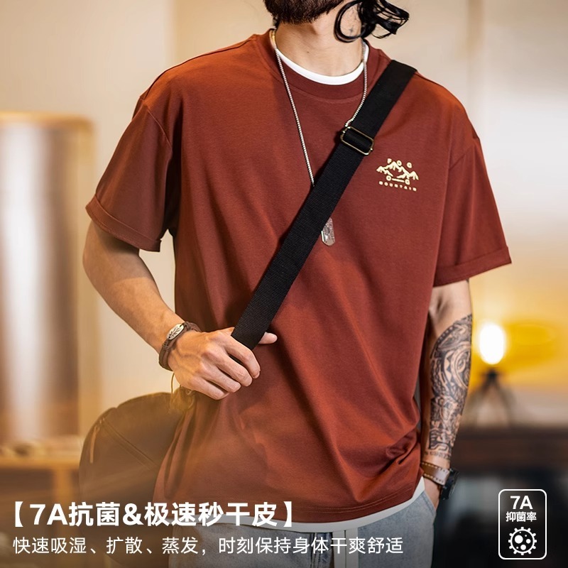 Quick-Drying Street Wear Printed Short-Sleeved t-Shirt Men 2025 Summer New Style Loose Cool Feeling Ice Leather Half-Sleeved t-Shirt