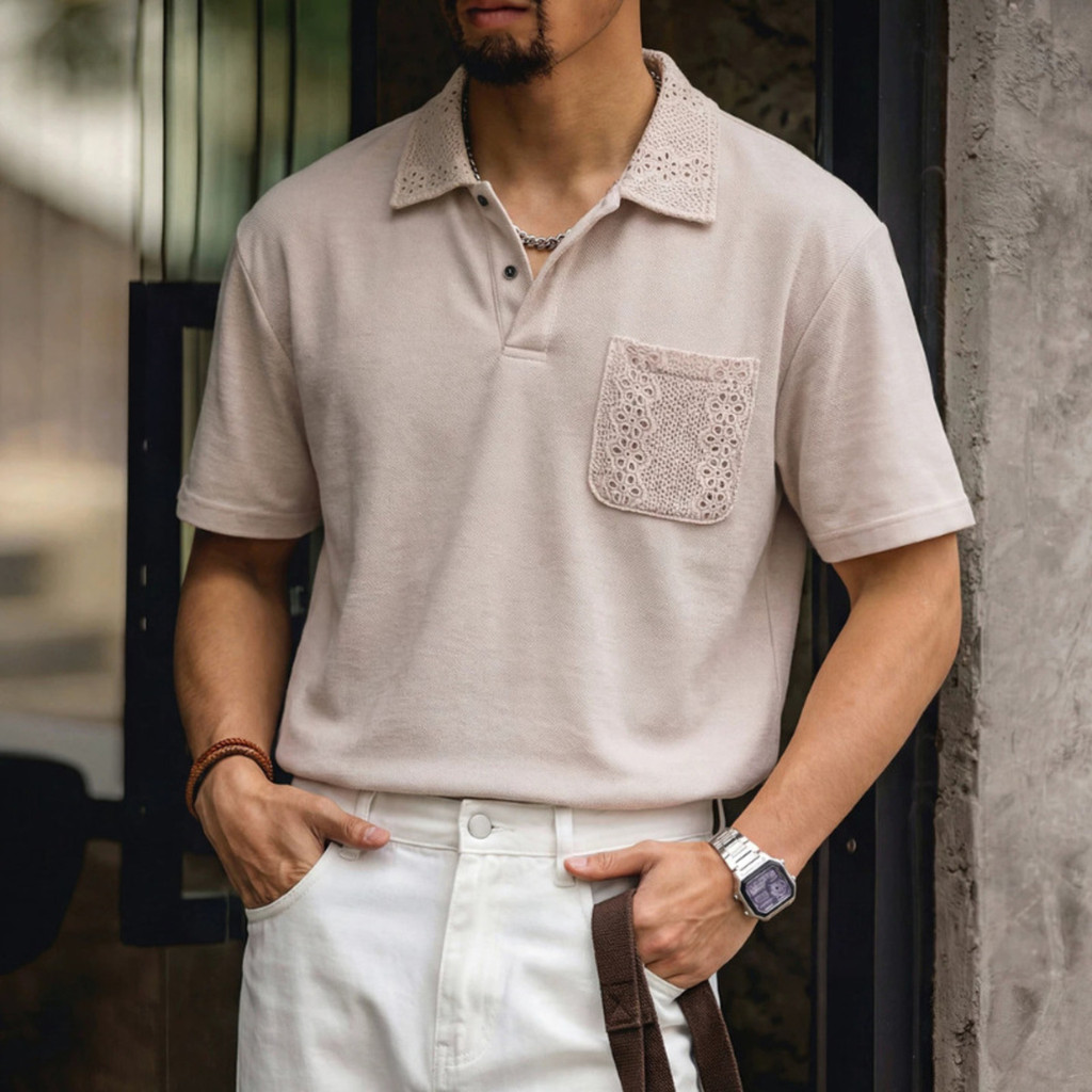 Beaded Floor Cotton Polo Shirt