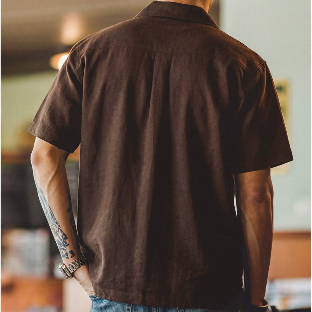 Tencel Linen Cuban Collar Short-Sleeved Shirt
