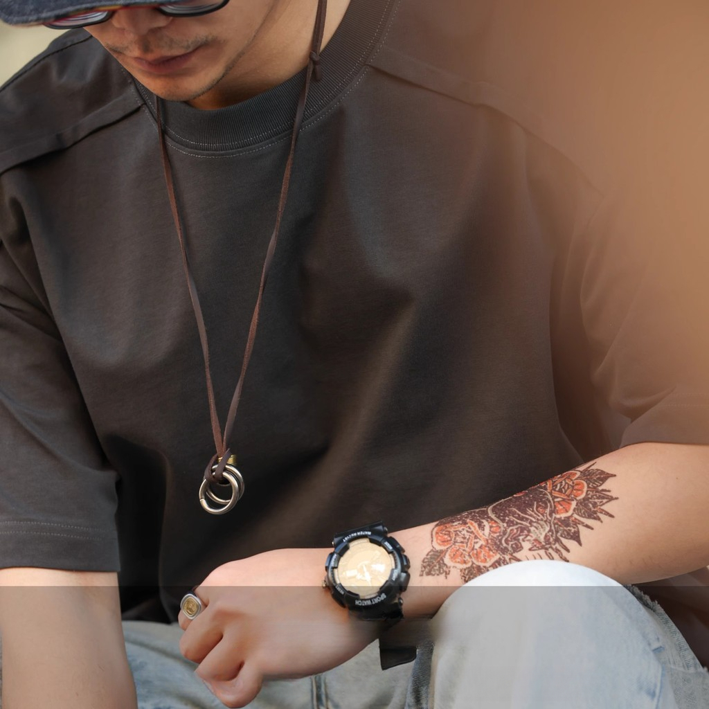 Wuluwear 280g Stitching Tailoring Casual Short-Sleeved T-Shirt Men Loose Pure Cotton Round Neck Sports TEE Summer