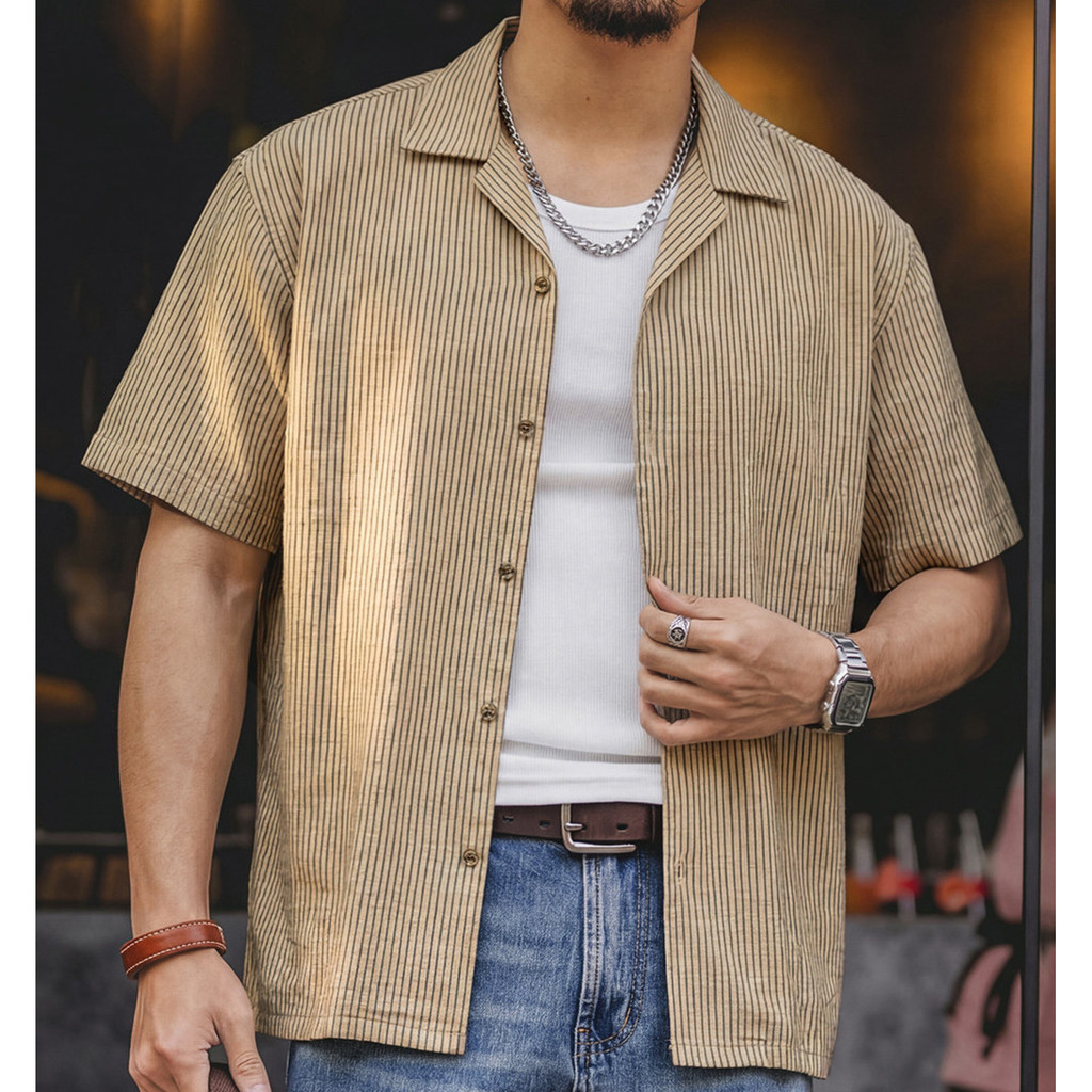 Linen Stripes Cuban Collar Shirt