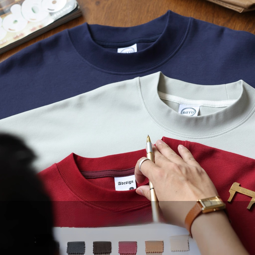 300g Encore Red Short-Sleeved T-Shirt Men Loose Heavy Gray Small Neckline Summer