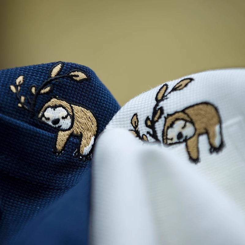 260g Mige Short-Sleeved t-Shirt Men Street Wear Small Sloth Embroidery Pocket Loose Casual Half-Sleeved t-Shirt