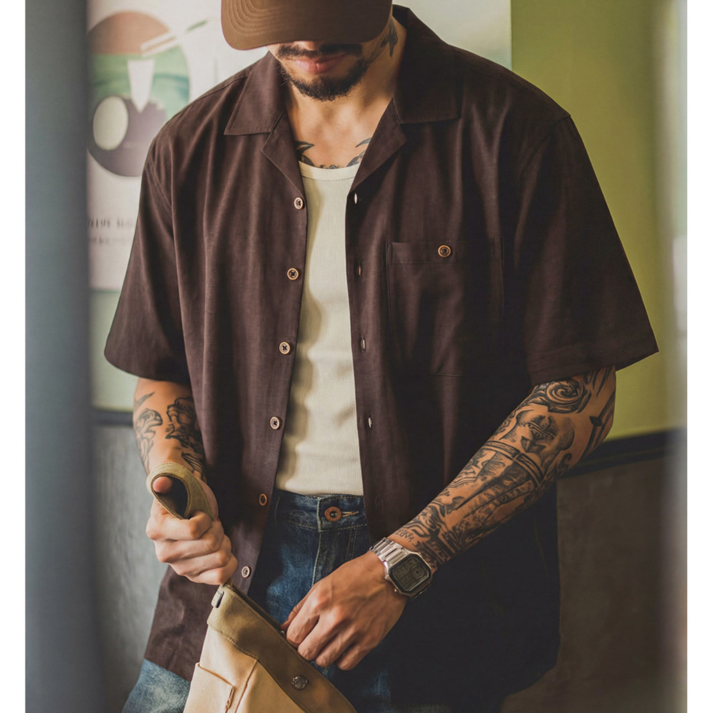 Tencel Linen Cuban Collar Short-Sleeved Shirt