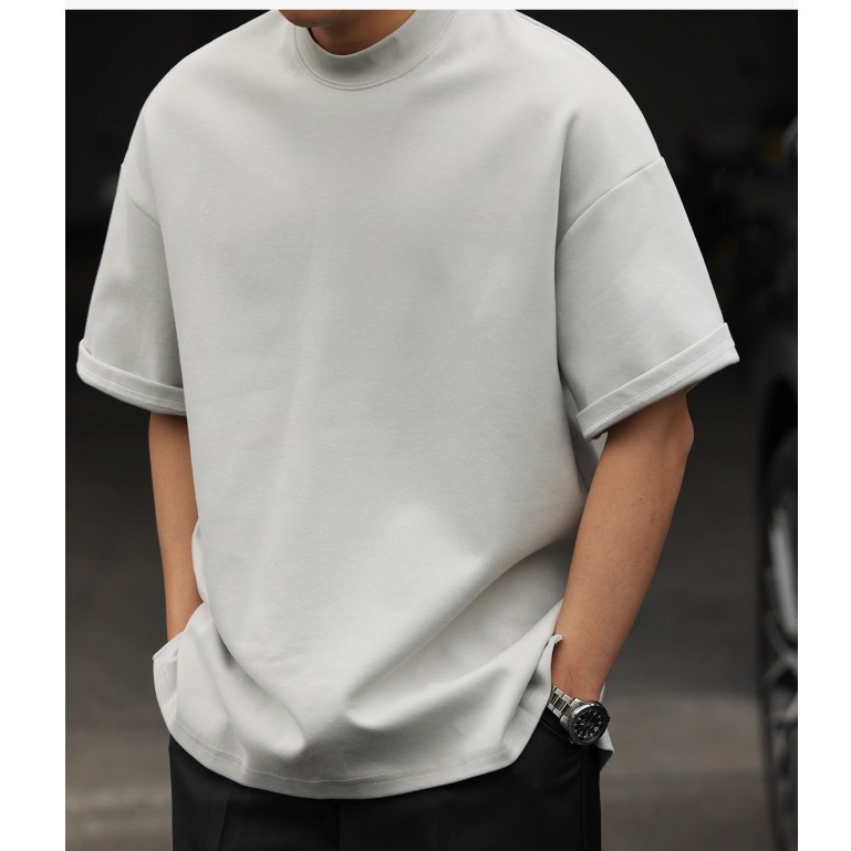 300g Encore Red Short-Sleeved T-Shirt Men Loose Heavy Gray Small Neckline Summer