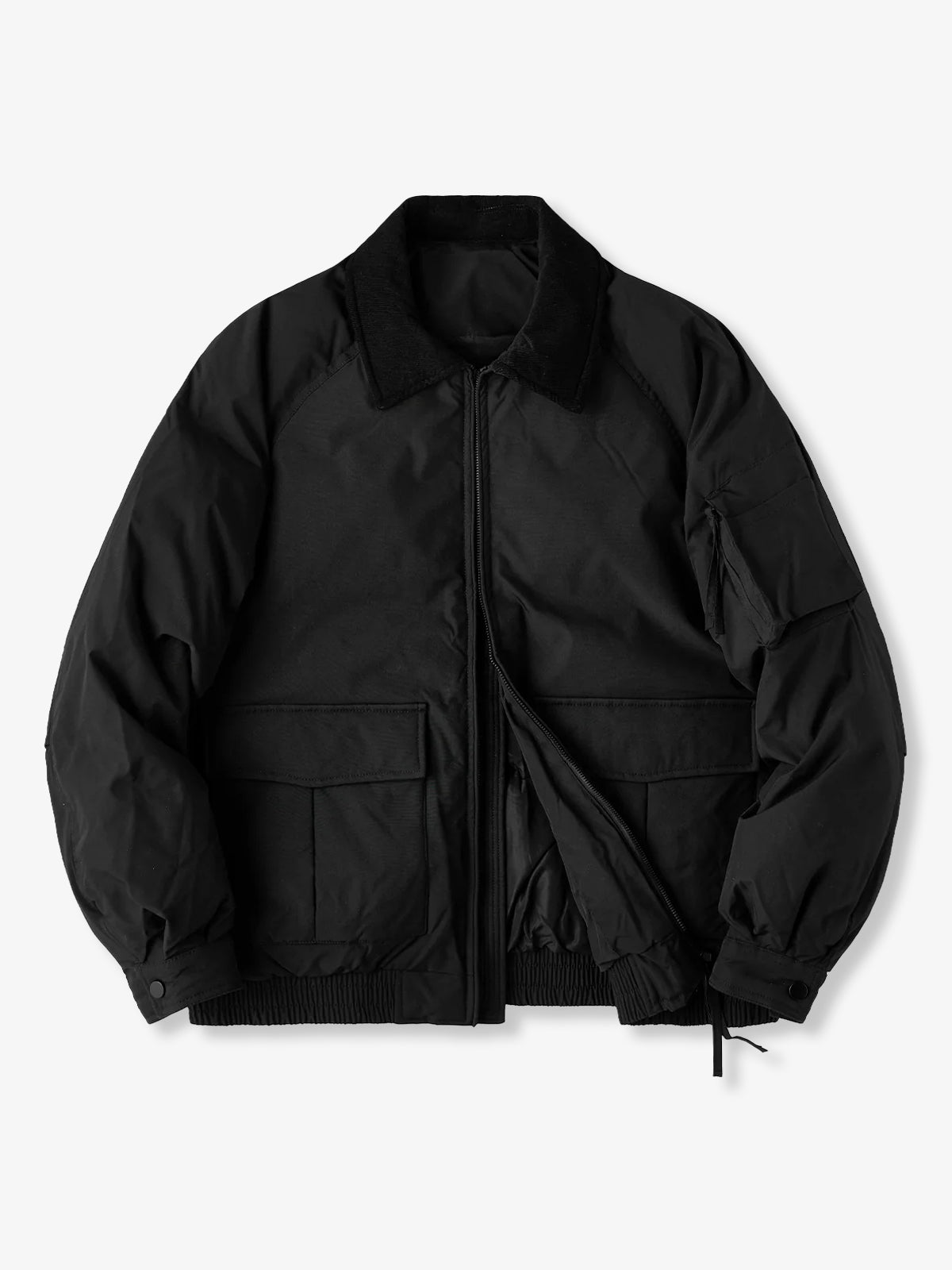 Corduroy-Collar Down Jacket with Cigarette Pockets