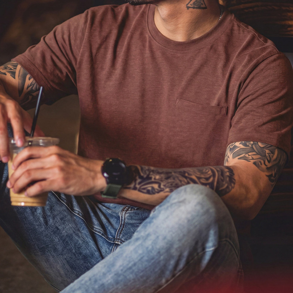 Wuluwear American Retro Pure Cotton Short-Sleeved t-Shirt Men's Summer New Style Brown Fake Pocket Loose Casual Tough Guy Strong t-Shirt