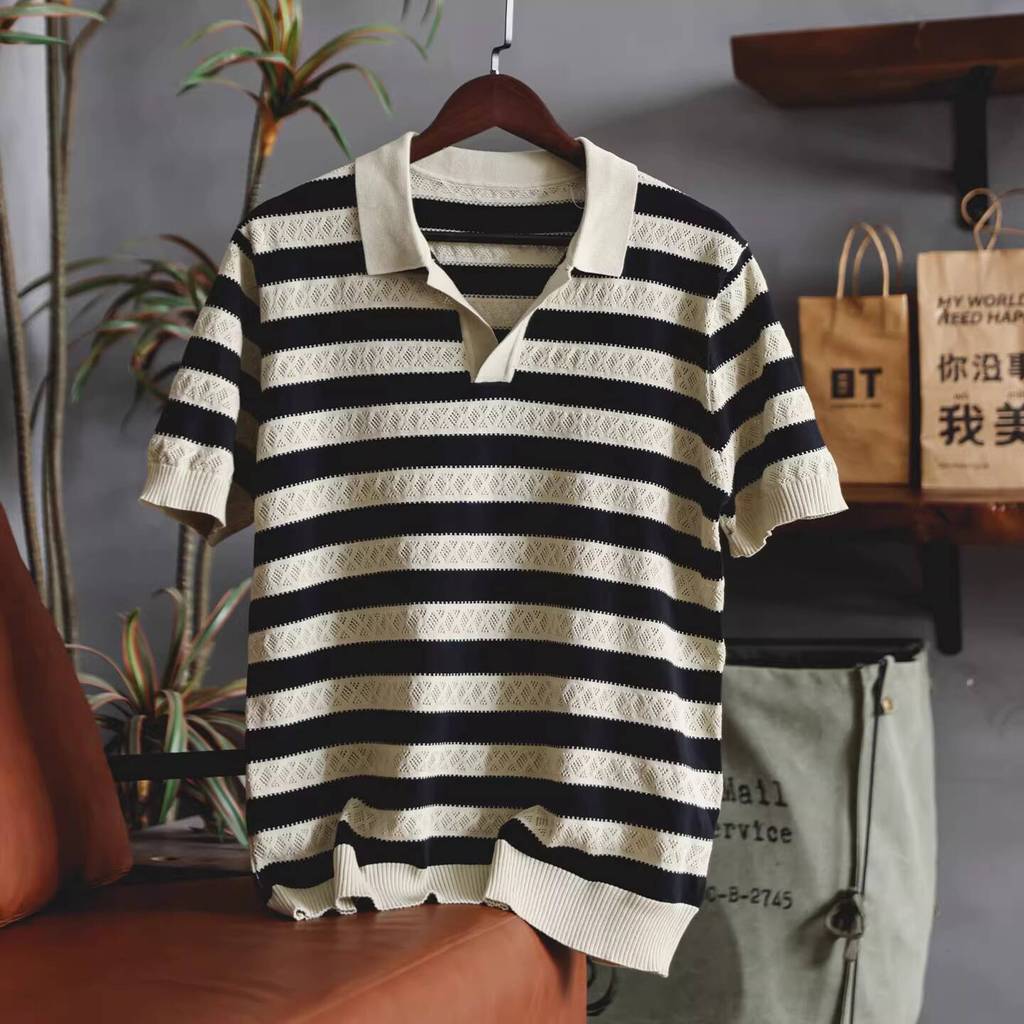 Striped Breathable Knitted Polo