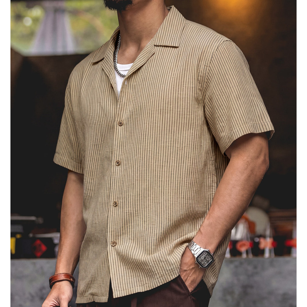 Linen Stripes Cuban Collar Shirt