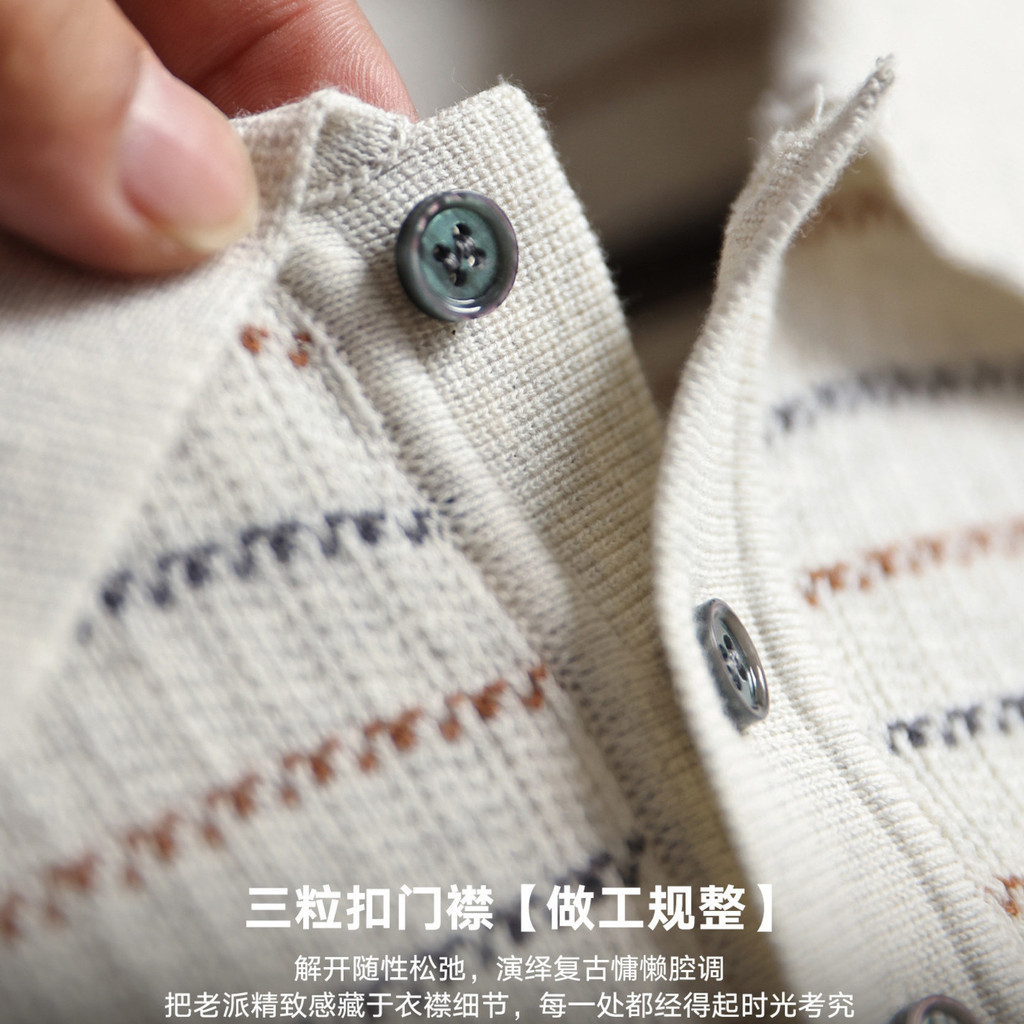 Wuluwear Summer New Style American Style Contrast Color Striped Knitted polo Shirt Men Loose Old Money Style Commuter Texture Breathable Short Sleeves
