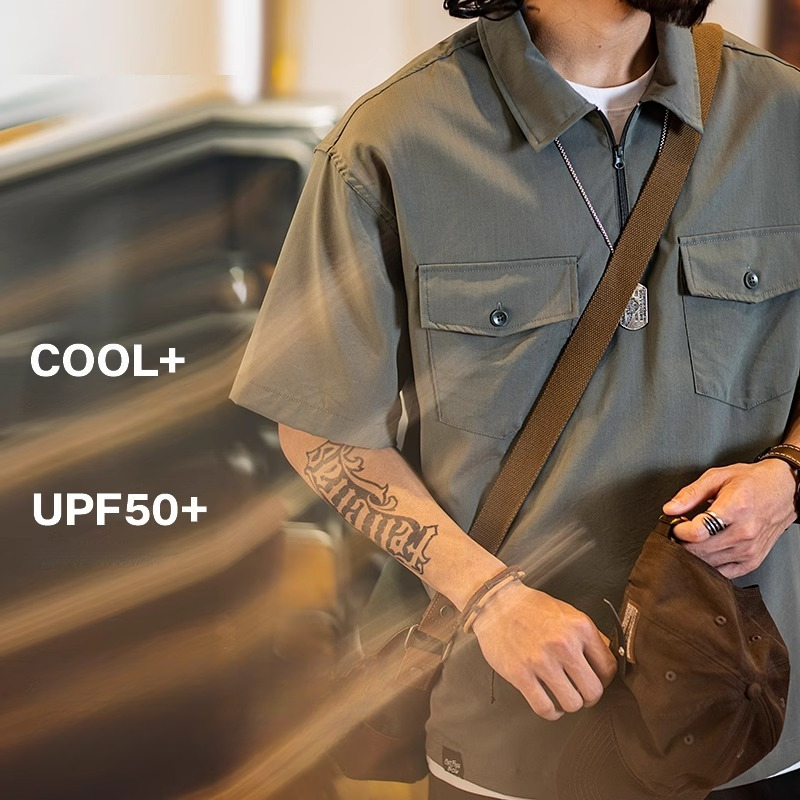 145g Cool Feeling Technology Short-Sleeved polo Shirt Men Half Zipper Sunscreen Workwear