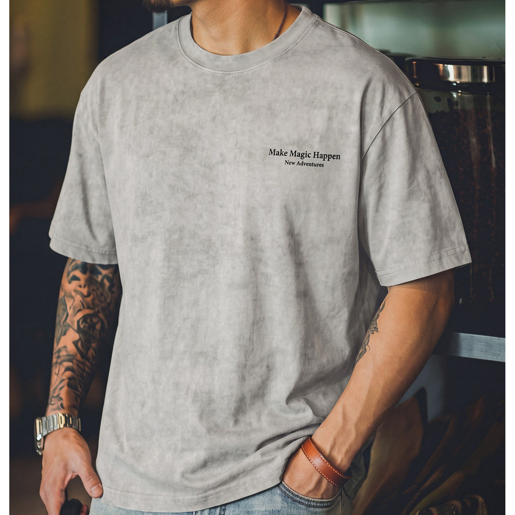 Wuluwear American Retro Tie-Dye Distressed Short-Sleeved T-Shirt Men 2026 Summer New Style Loose Casual Round Neck Printed Half-