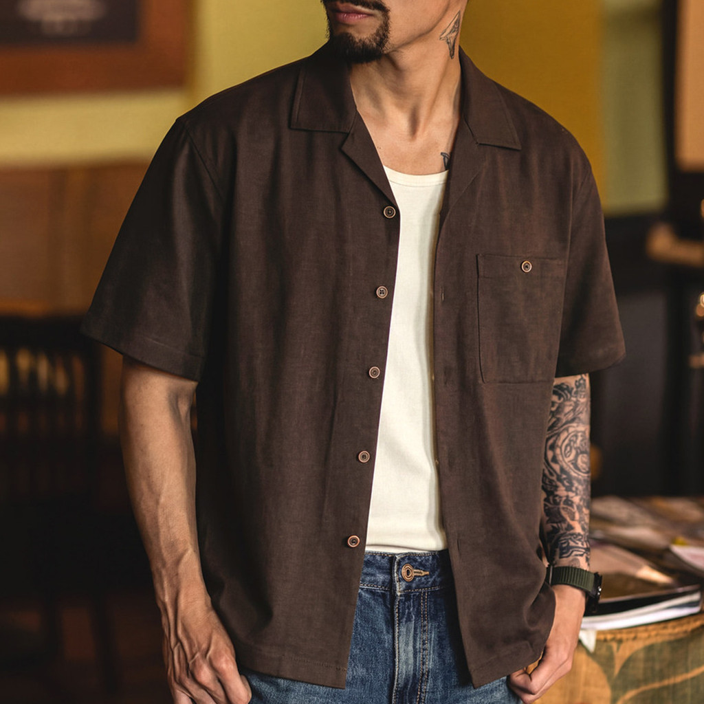 Tencel Linen Cuban Collar Short-Sleeved Shirt