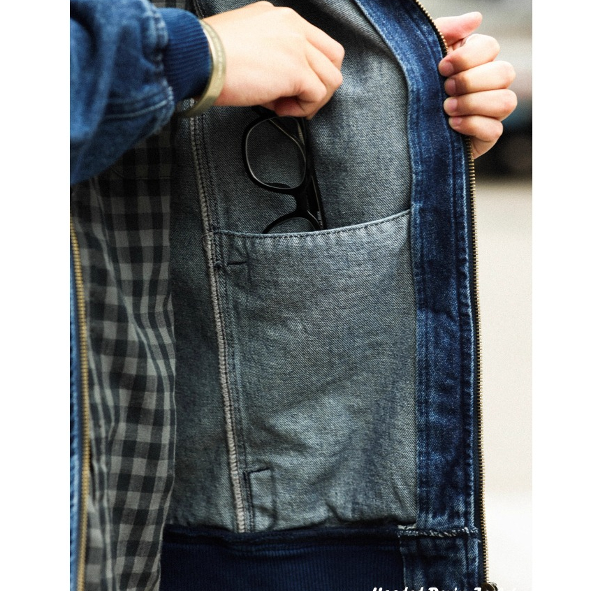 American Casual Hooded Denim Jacket Men Loose Denim Washed Heavy Zipper Cargo Jacket