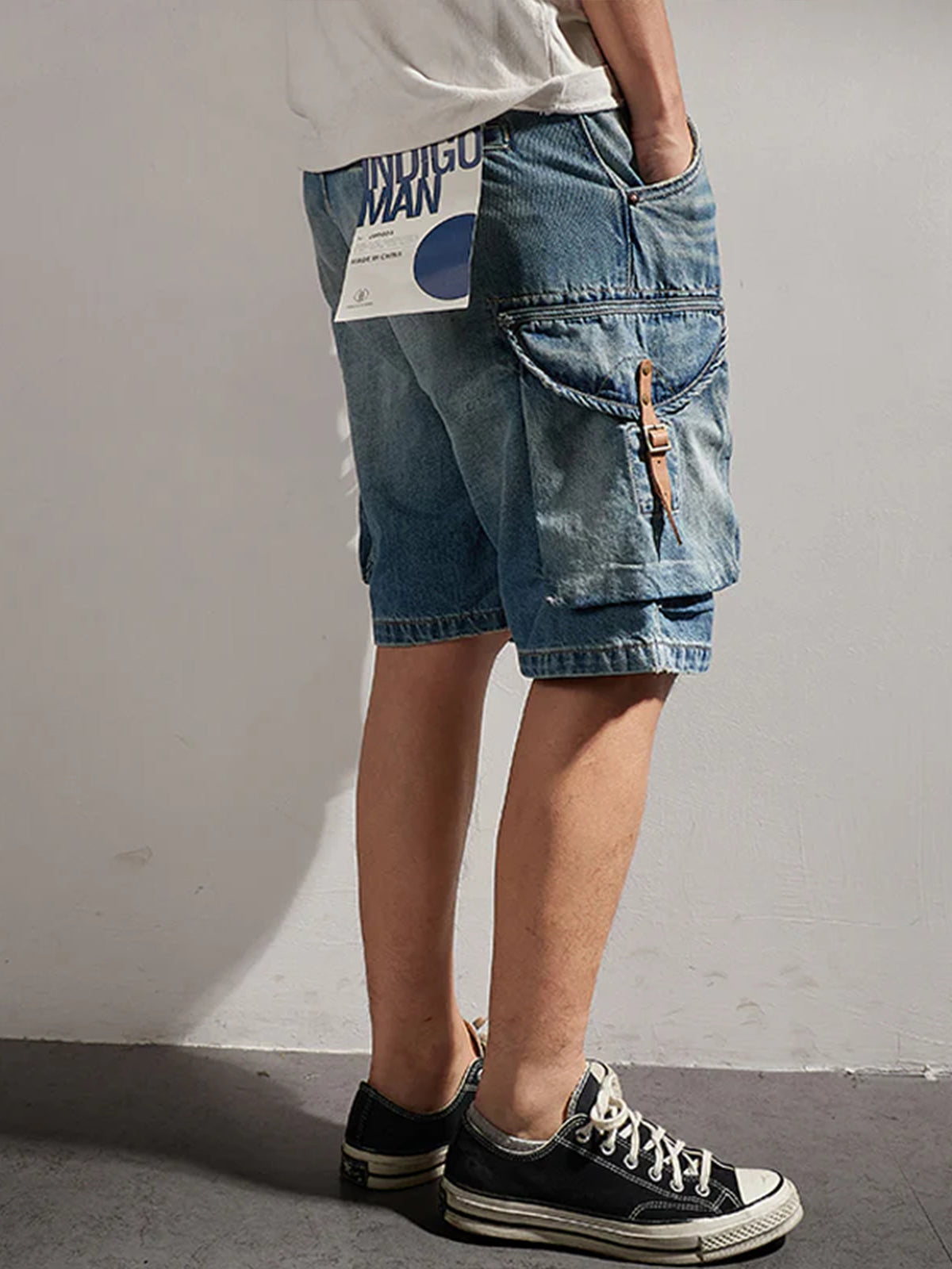 1970s Leather Buckle Washed Denim Shorts