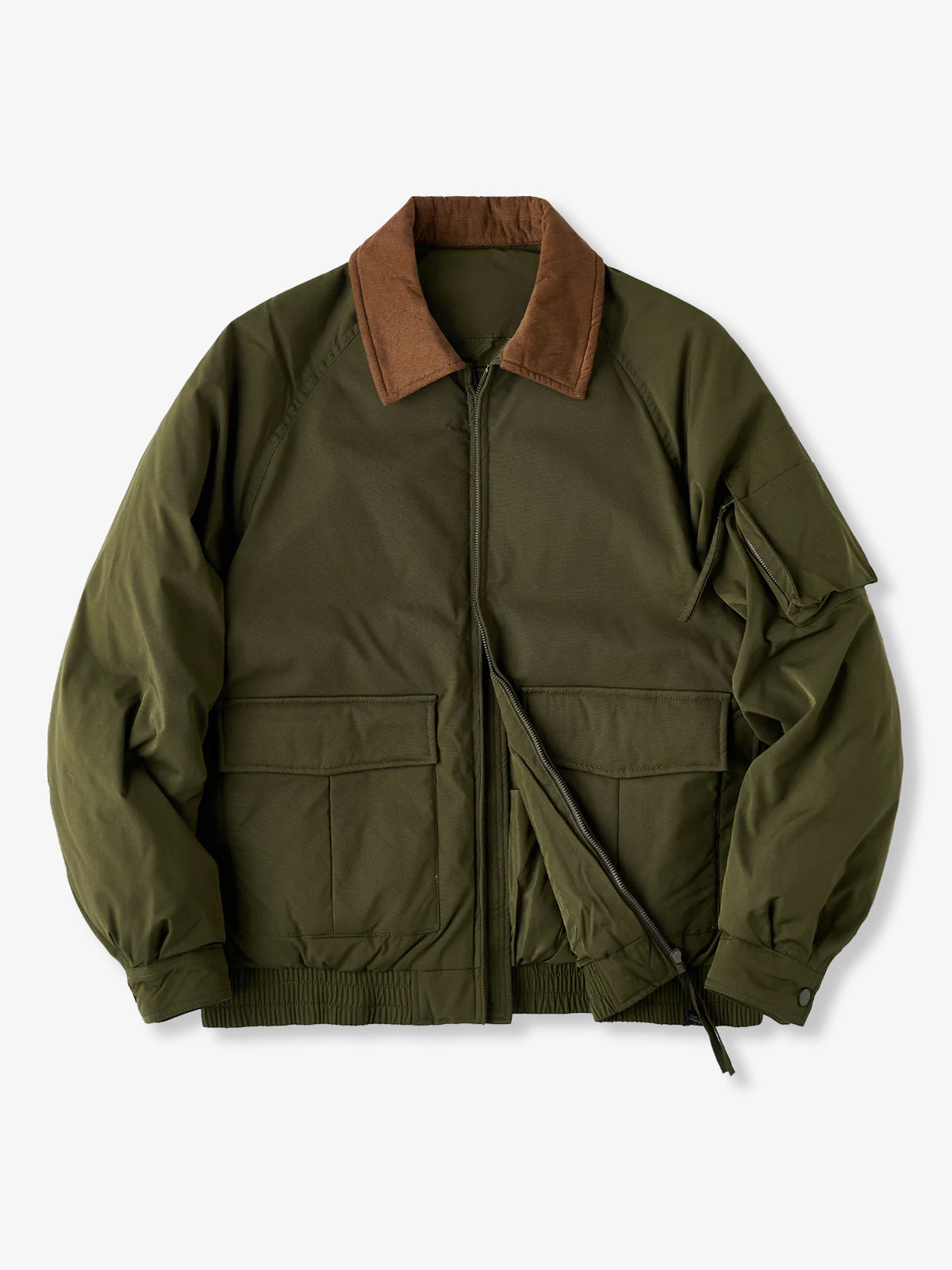 Corduroy-Collar Down Jacket with Cigarette Pockets