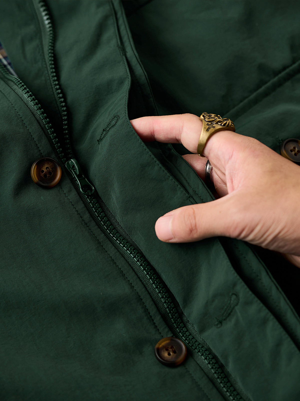 Corduroy-Lined Collar and Cuffs Water-Repellent Hunting Jacket