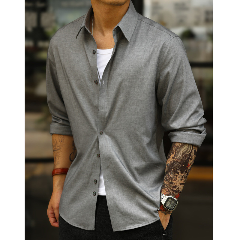 Wuluwear Anti-Wrinkle Non-Iron Modal Long-Sleeved Shirt Men American Casual Commuter Outer Shirt Bottoming Shirt