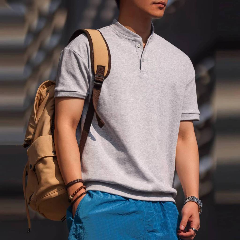 250g Casual Henry Collar T-Shirt