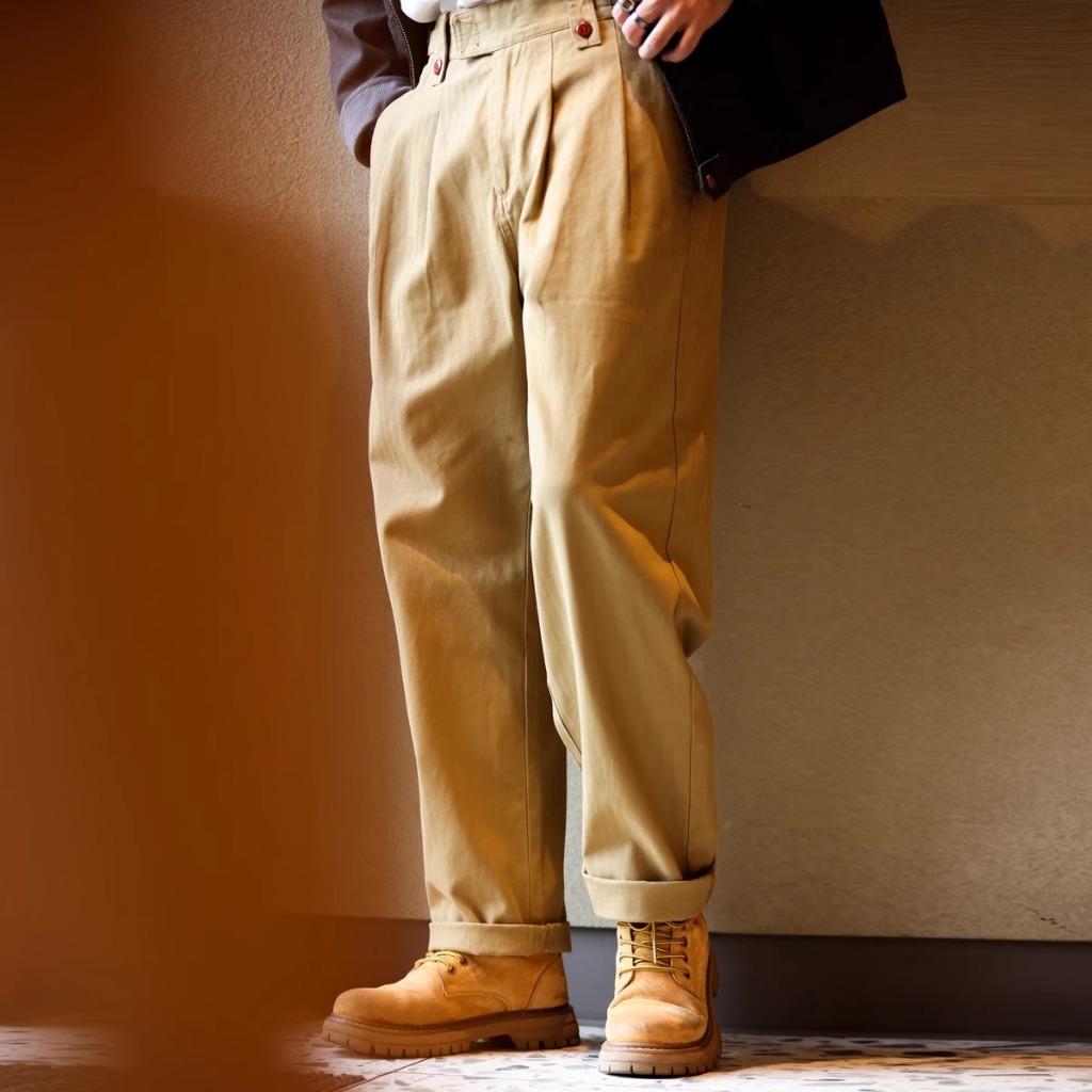 Retro Naples Trousers Gentleman Paris Buckle Design Gurkha Ami Khaki Casual Overalls