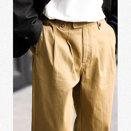 Retro Naples Trousers Gentleman Paris Buckle Design Gurkha Ami Khaki Casual Overalls