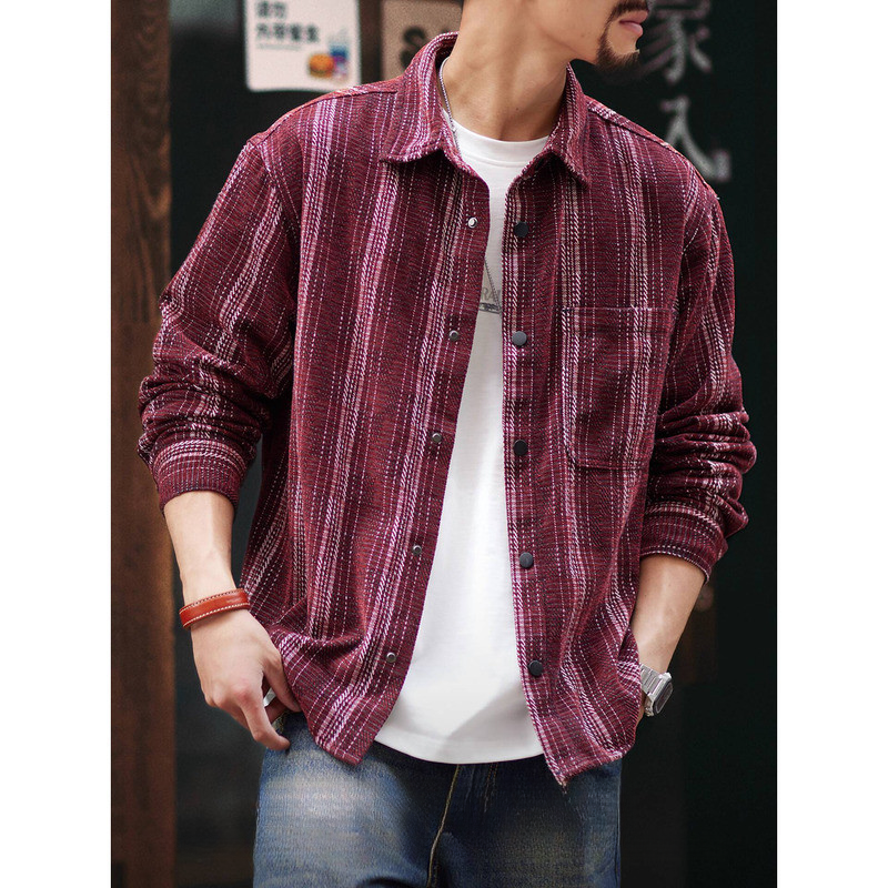 Chenille Striped Jacquard Long-Sleeved Shirt Men Loose Naples Shirt