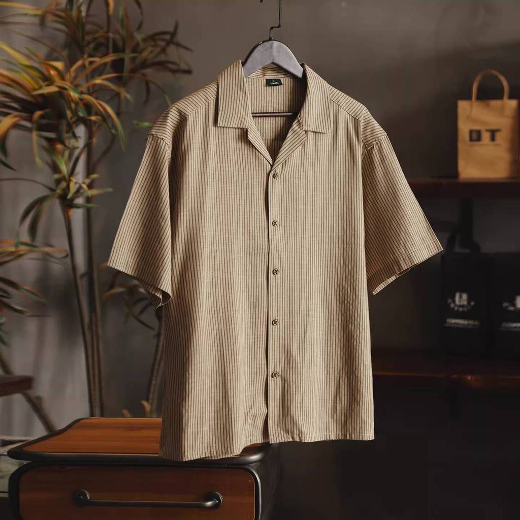 Linen Stripes Cuban Collar Shirt