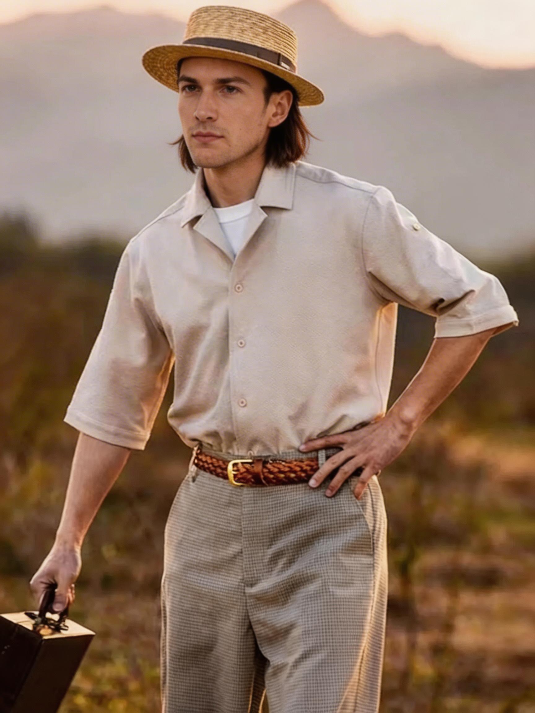 Pure cowhide copper buckle woven belt