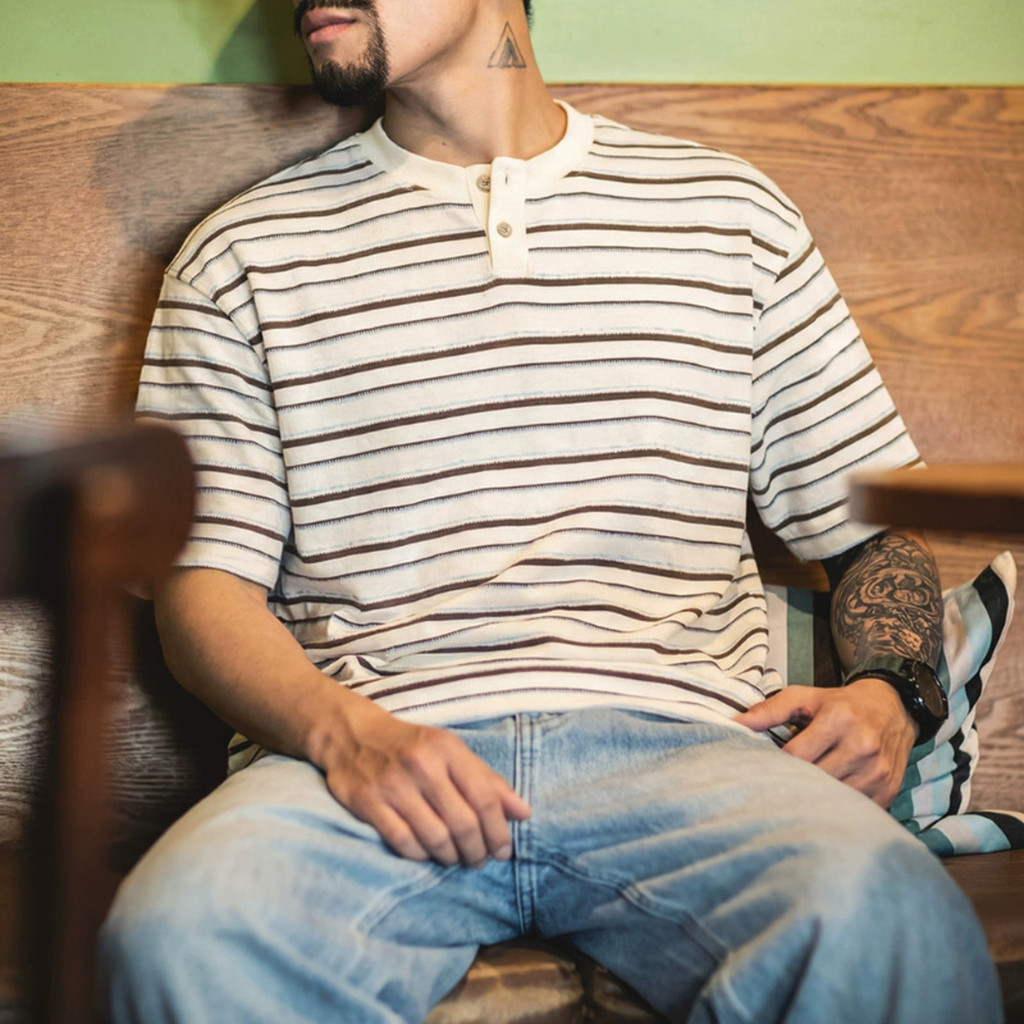 Henry Collar Striped T-Shirt