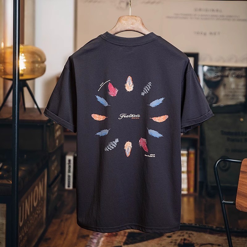 Fun Printed Short-Sleeved t-Shirt Men Summer Loose Casual Painted Half-Sleeved
