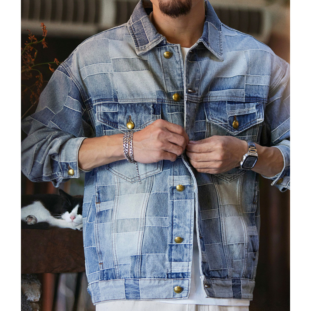 Checkered Washed Denim Jacket