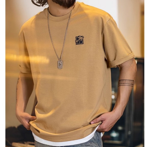 Casual Textured Suede Printed Round Neck Half-Sleeved Tee Top Men
