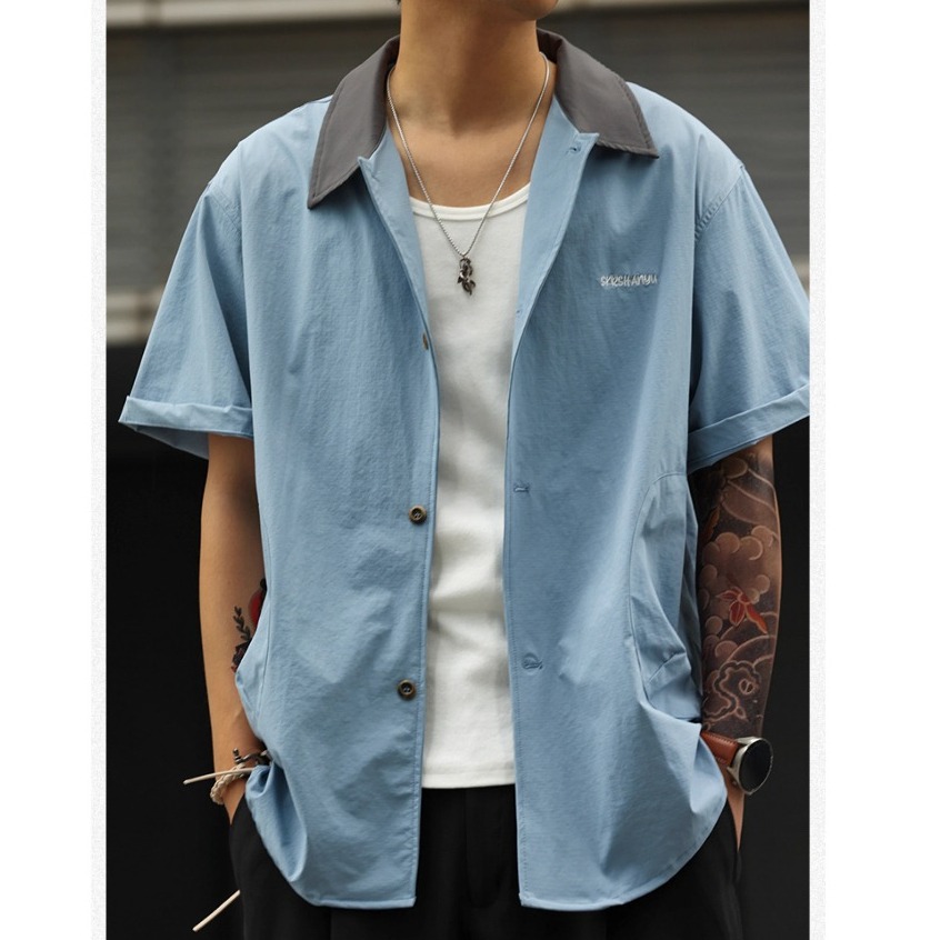 Barn Style Cool Quick-Drying Short-Sleeved Shirt Men Thin Style Diary Wear Shirt Summer