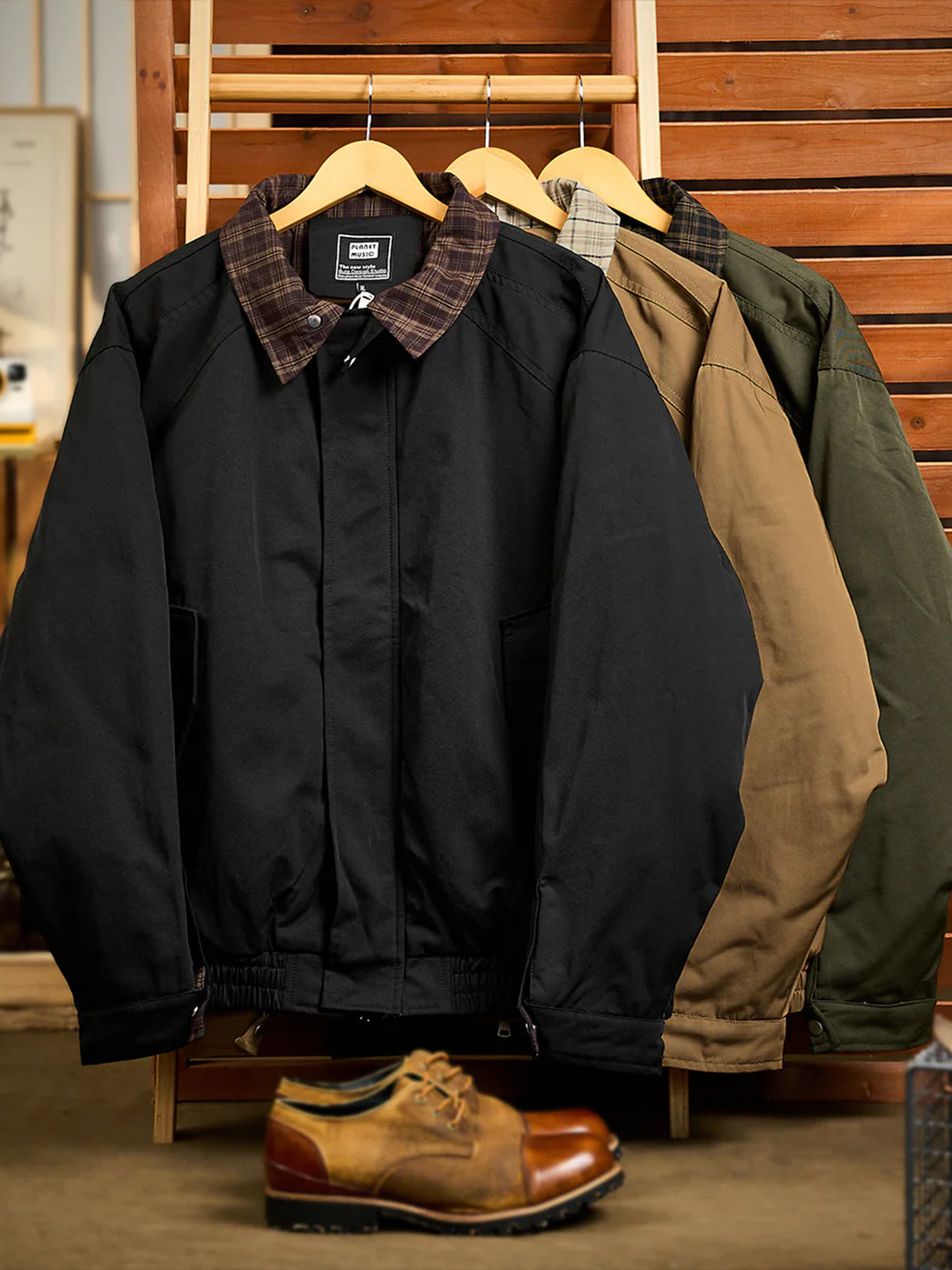 Harrington Jacket with Quilted Lining and Checkered Collar & Cuffs