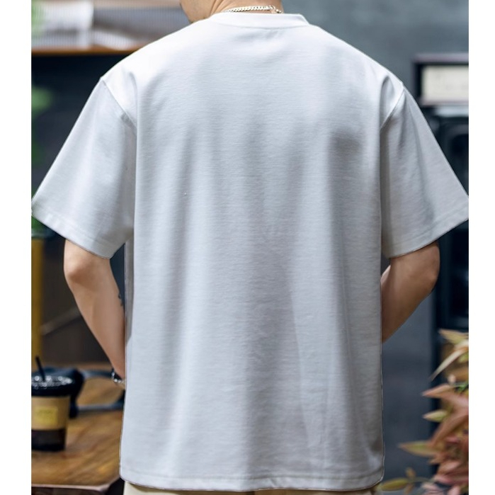 260g Mige Short-Sleeved t-Shirt Men Street Wear Small Sloth Embroidery Pocket Loose Casual Half-Sleeved t-Shirt