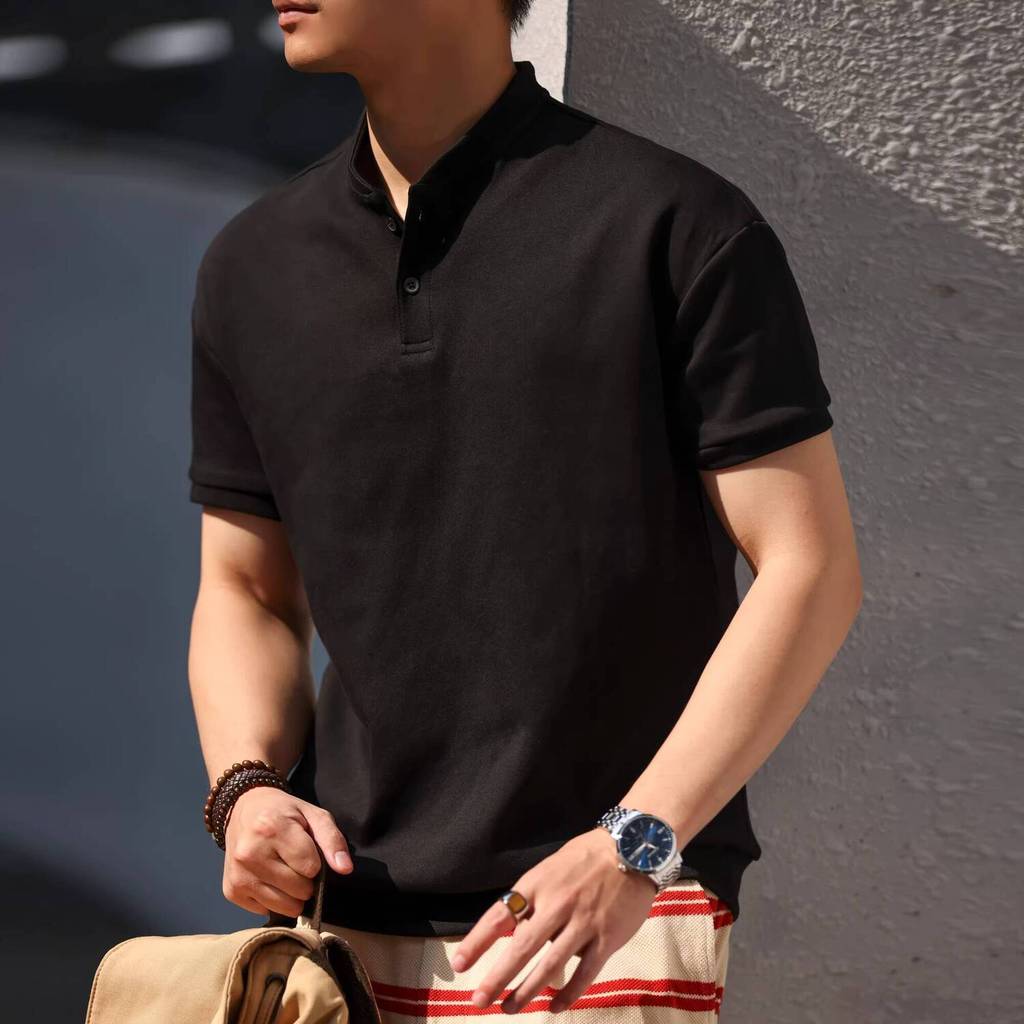 250g Casual Henry Collar T-Shirt