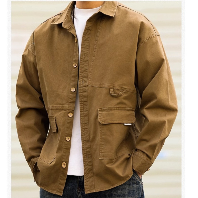 Casual Outdoor Multi-pocket Overalls Shirt Men's Outer Wear Loose Retro Heavy Industry Washed Shirt Autumn
