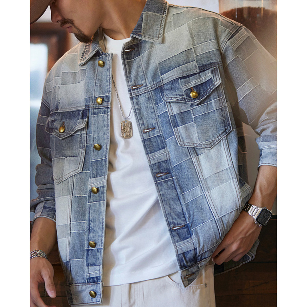 Checkered Washed Denim Jacket