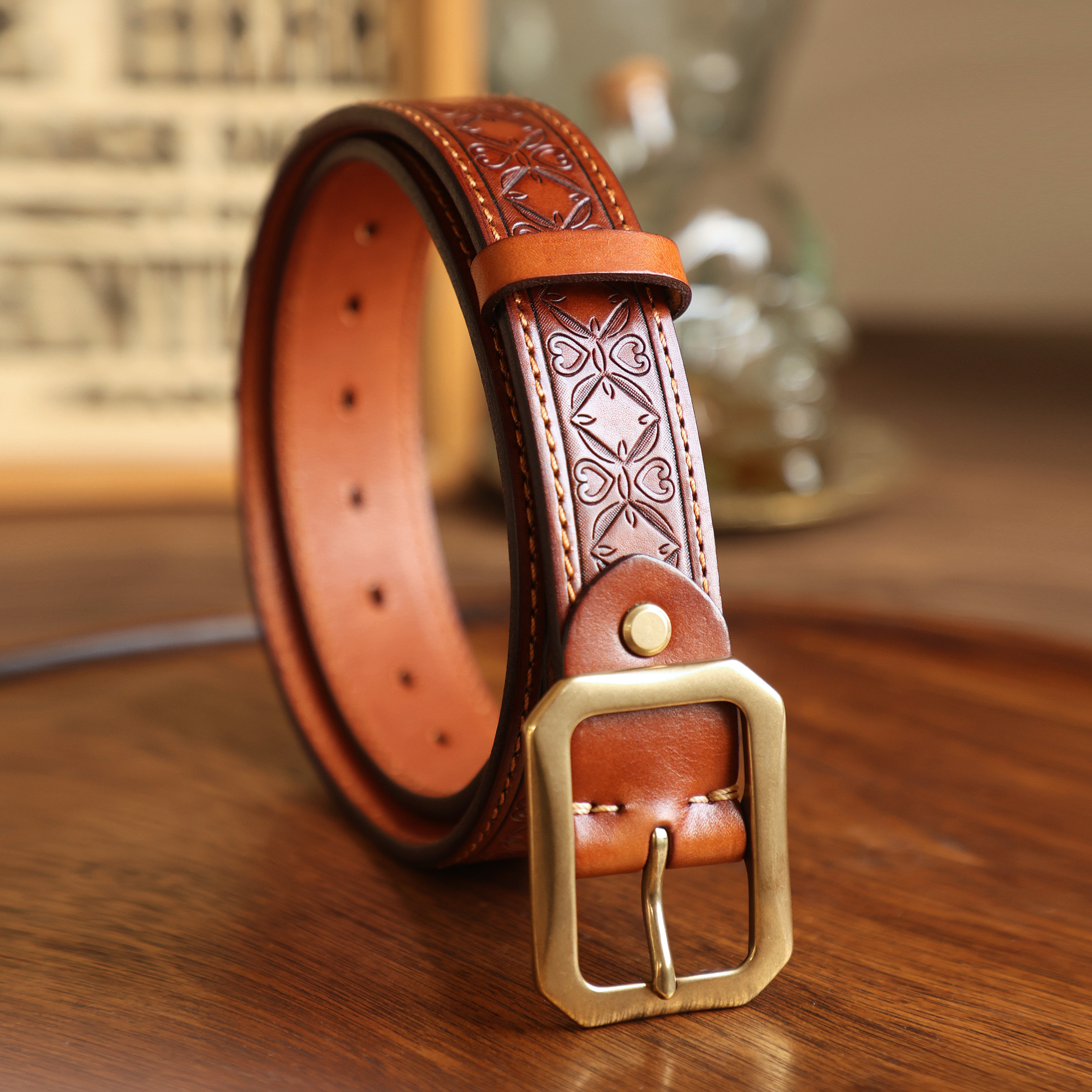 Vintage American-style embossed leather belt