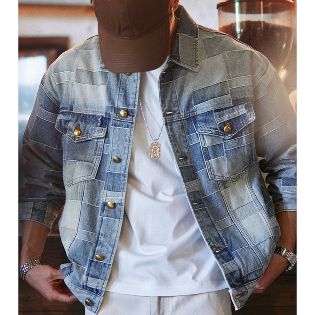 Checkered Washed Denim Jacket